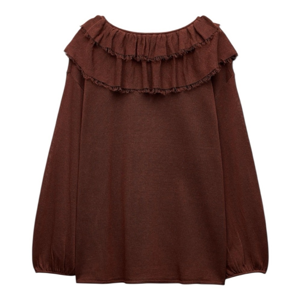 Zara Burgundy Ruffled Tie Front 3/4 Sleeve Blouse M NWOT - Picture 3 of 6